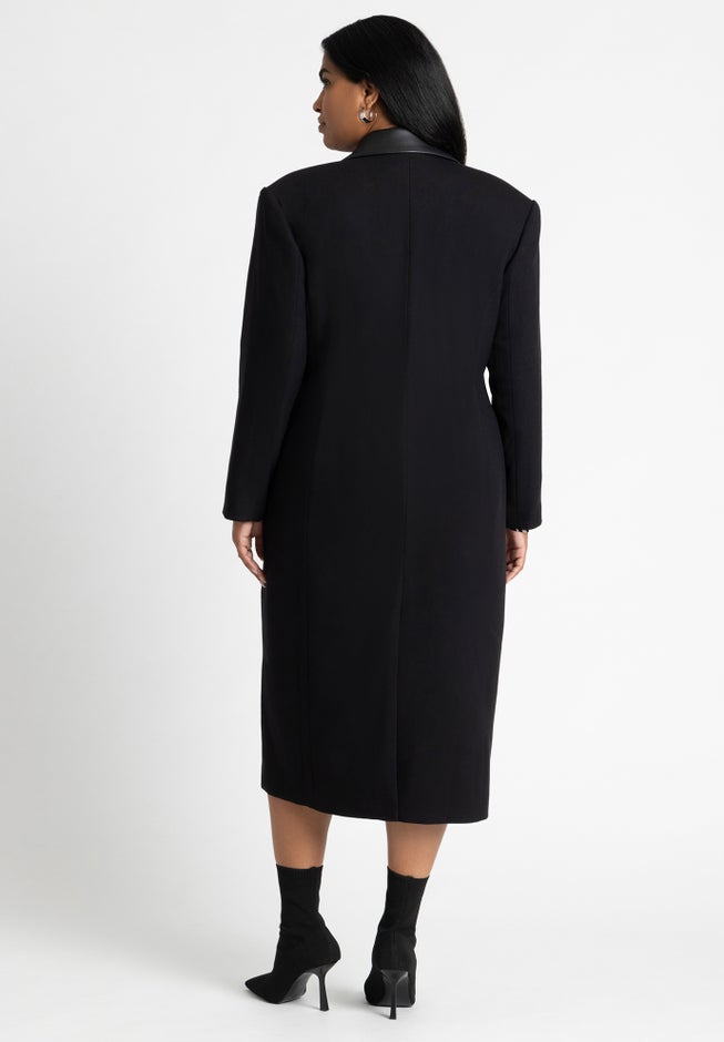 Long Coat With Faux Leather Details image number 2