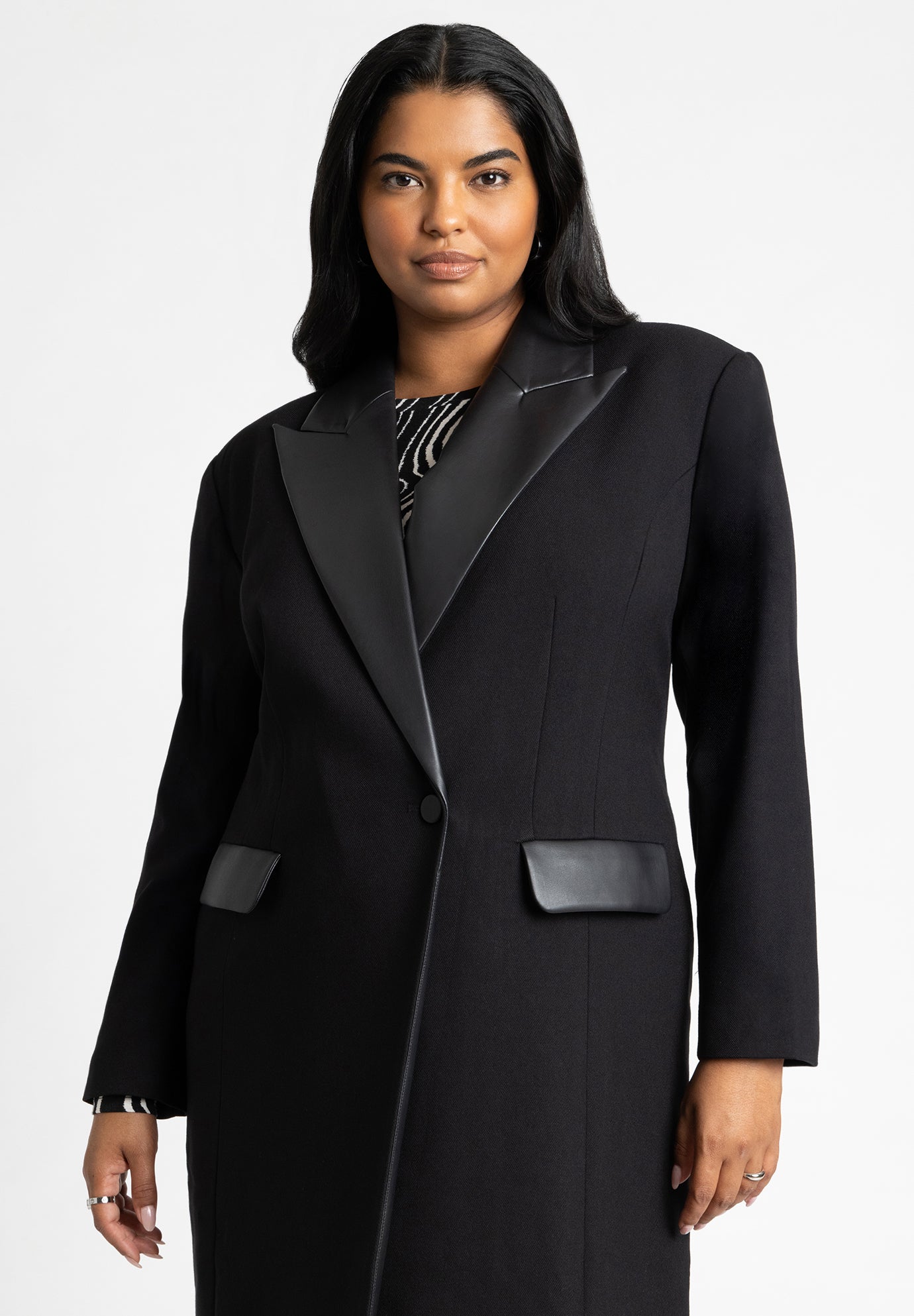 Long Coat With Faux Leather Details image number 3