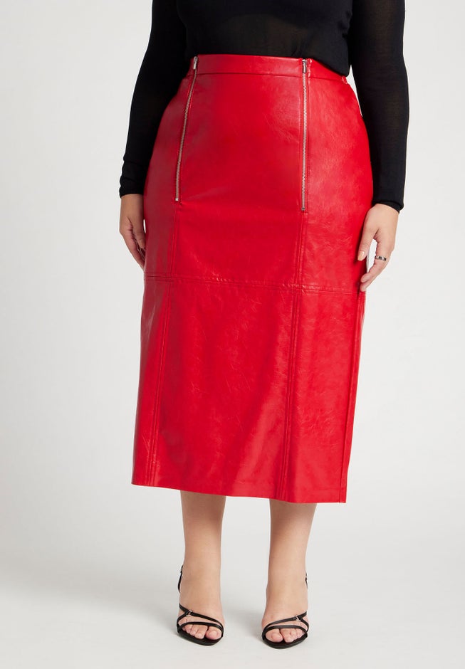 Faux Patent Leather Skirt With Zipper Detail image number 1