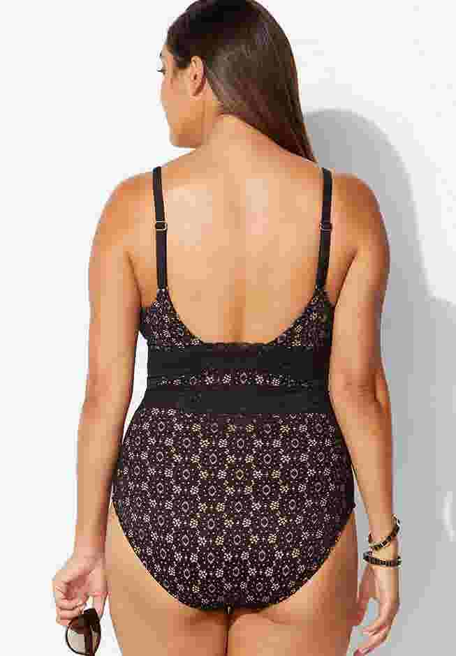 Lace Plunge One Piece Swimsuit image number 1