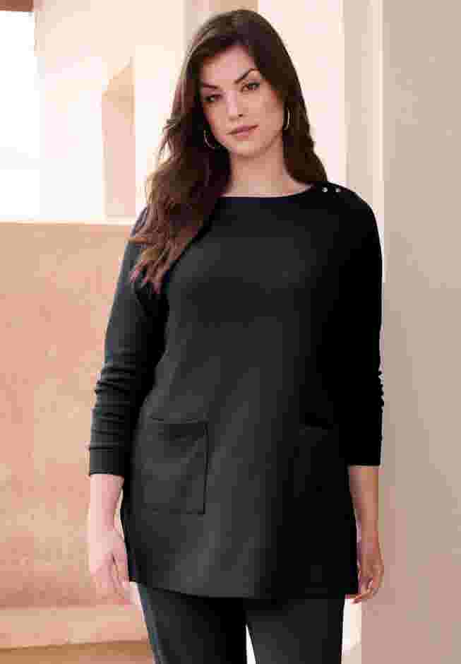 Snap Button Boatneck Soft Knit Tunic image number 0
