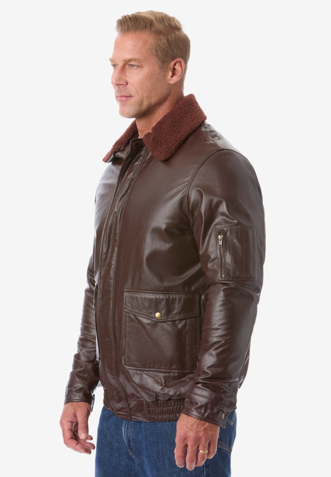 Leather Flight Bomber Jacket image number null