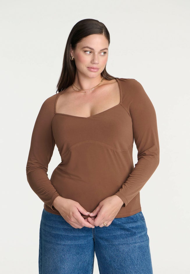 Sweetheart Neck Long Sleeve Top image number 0