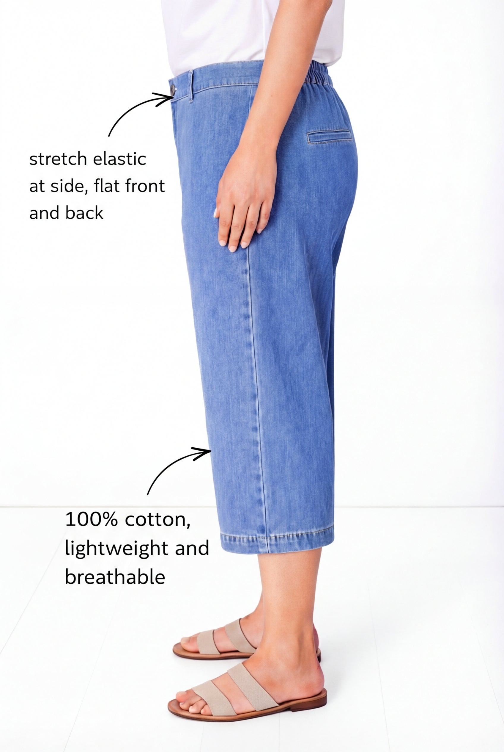 Lightweight Wide-Leg Crop Mid-Rise Elastic Waist Jeans image number 1