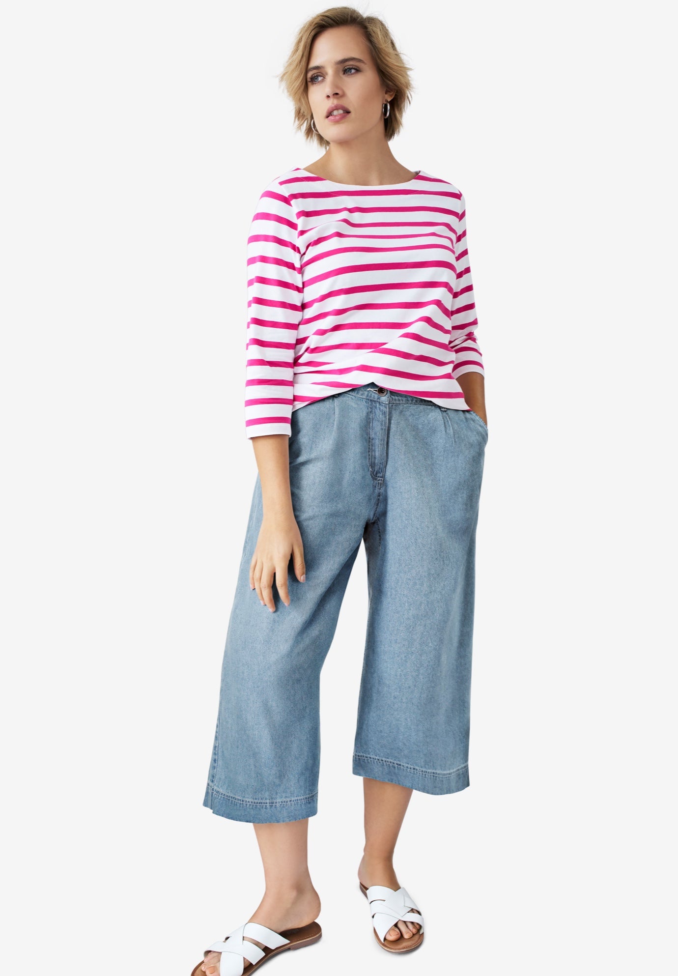 Lightweight Wide-Leg Crop Mid-Rise Jeans image number 0