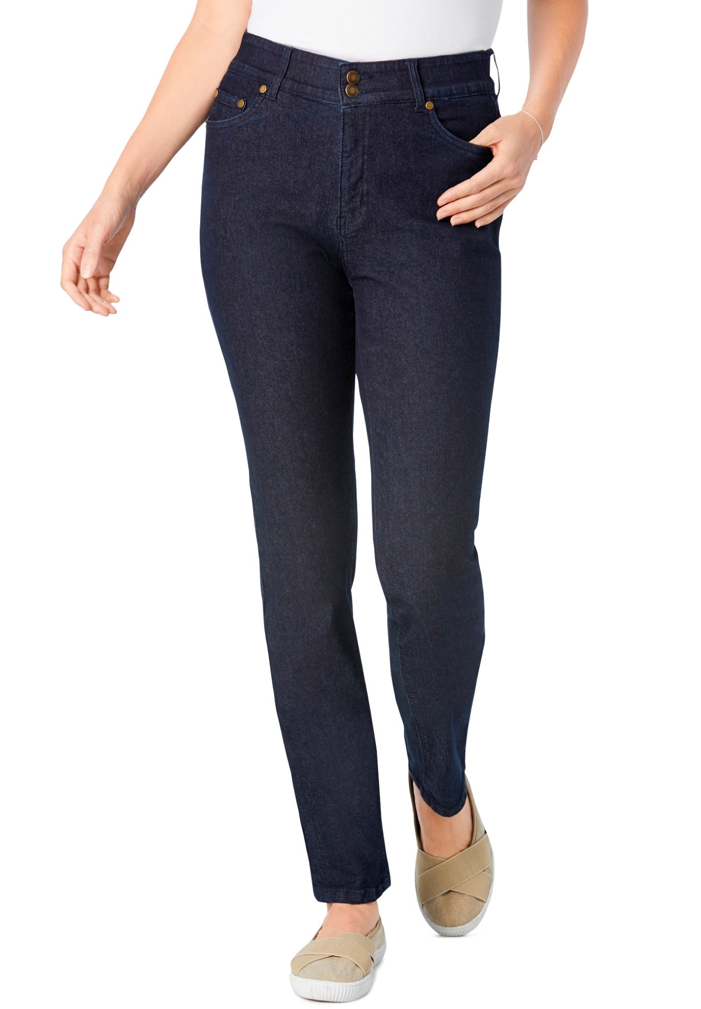 Secret Solutions&trade; Tummy Smoothing Straight-Leg Stretch Denim Jeans image number 0
