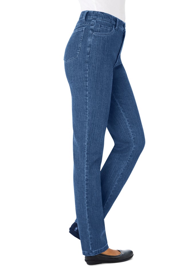 Secret Solutions&trade; Tummy Smoothing Straight-Leg Stretch Denim Jeans image number 1
