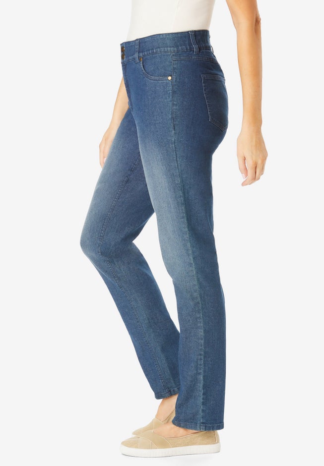 Secret Solutions™ Tummy Smoothing Straight-Leg Stretch Denim Jeans image number 2