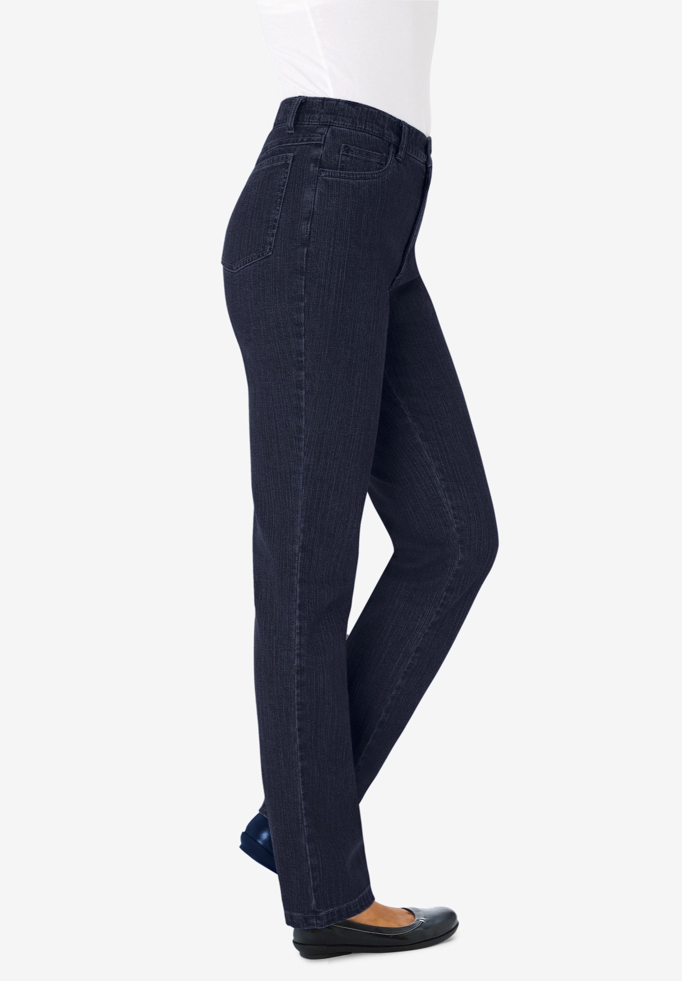 Secret Solutions&trade; Tummy Smoothing Straight-Leg Stretch Denim Jeans image number 1