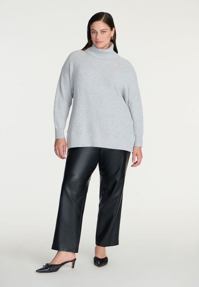 Woven Faux Leather Straight Leg Pant image number null