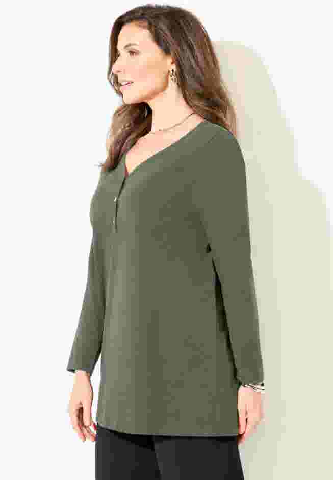 Suprema® Studio V-Neck Henley Top image number 2