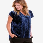 Stretch Crushed Velour V-neck Short Sleeve Tee image number null