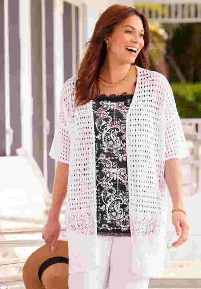 Open Crochet Short Sleeve Cardigan image number 0