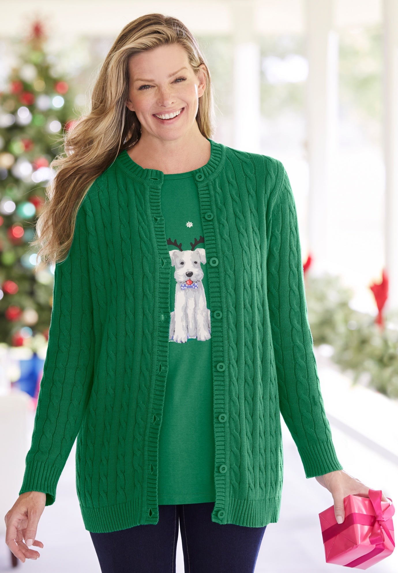 Cotton Cable Knit Cardigan Sweater image number 8