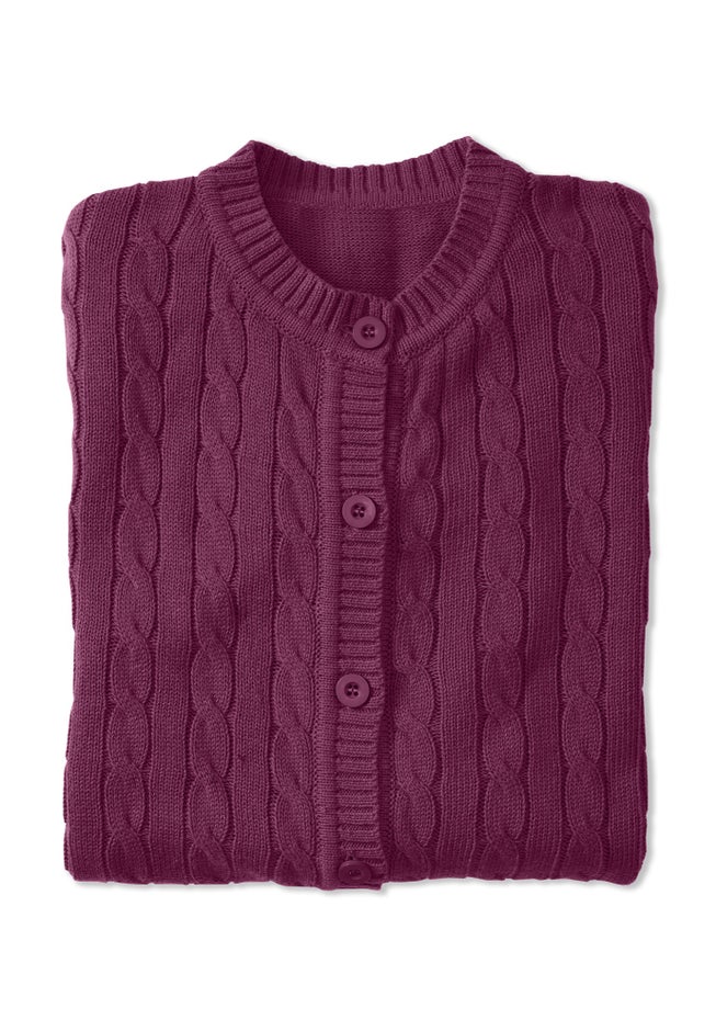 Cotton Cable Knit Cardigan Sweater image number 1