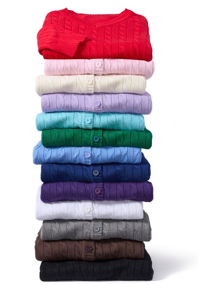 Cotton Cable Knit Cardigan Sweater image number 4
