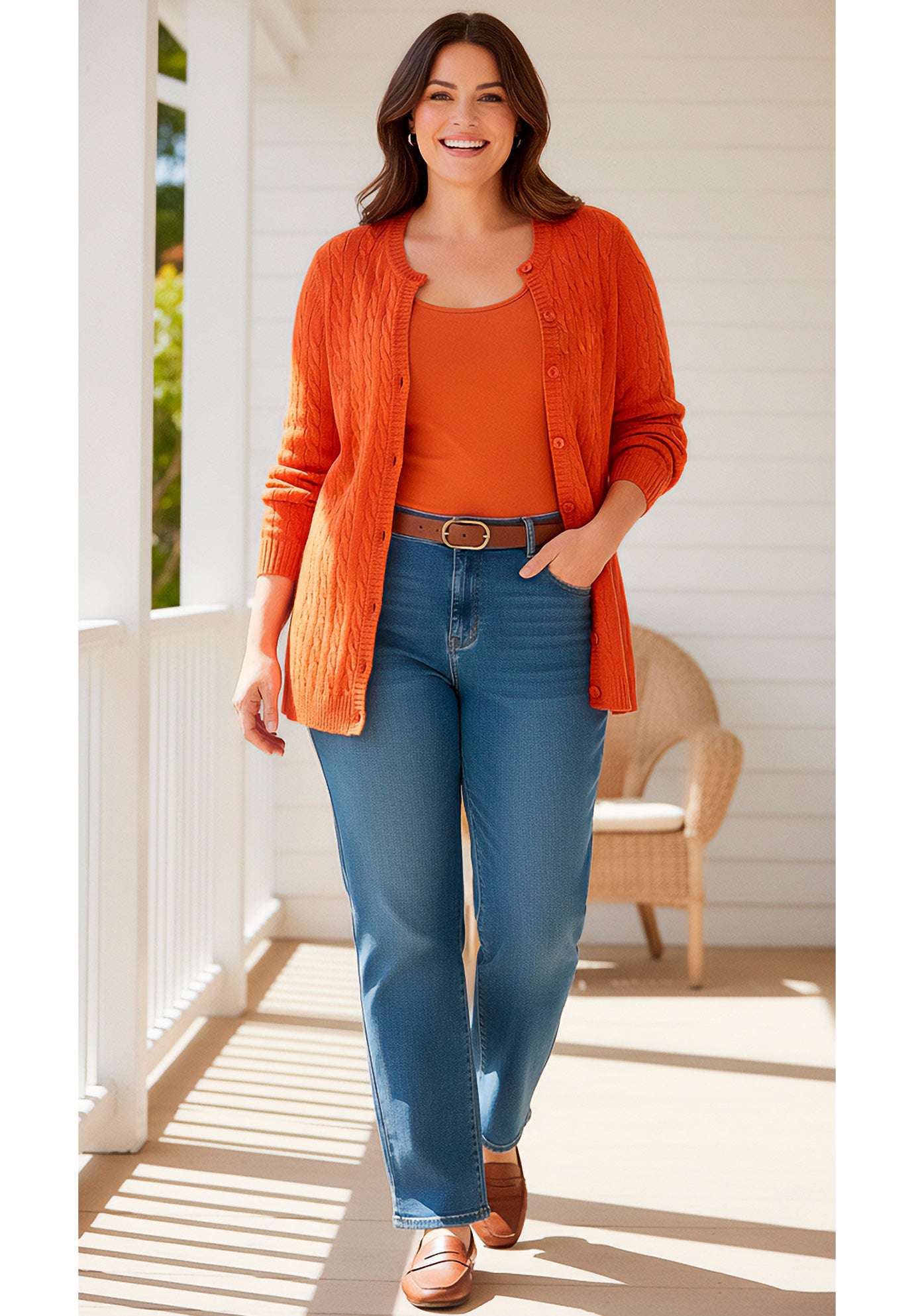 Cotton Cable Knit Cardigan Sweater image number 0