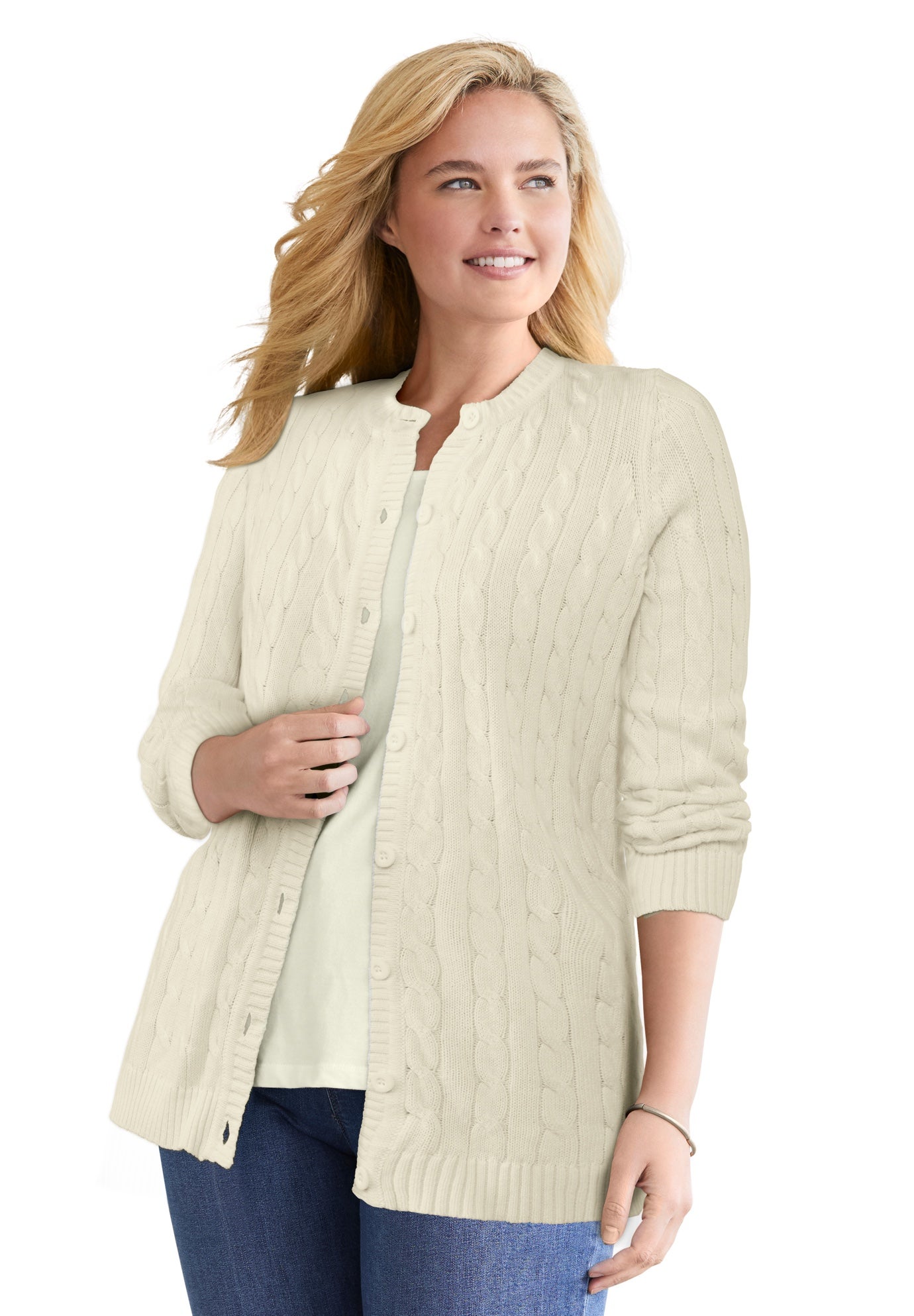 Cotton Cable Knit Cardigan Sweater image number 0