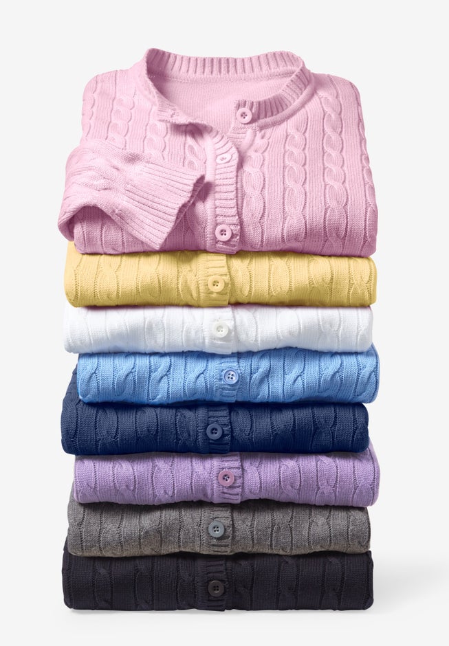 Cotton Cable Knit Cardigan Sweater image number 3