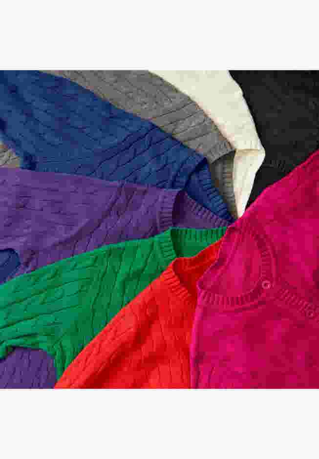 Cotton Cable Knit Cardigan Sweater image number 4