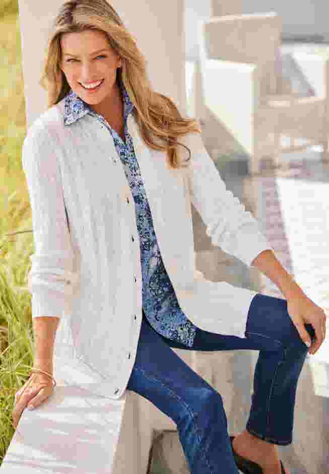 Cotton Cable Knit Cardigan Sweater image number 8