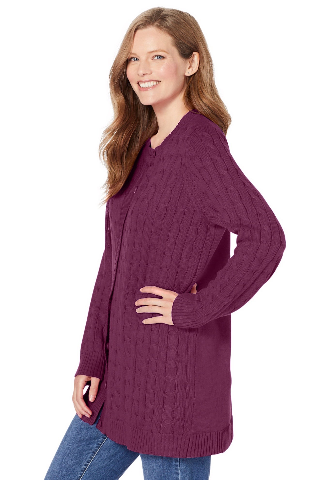 Cotton Cable Knit Cardigan Sweater image number 3