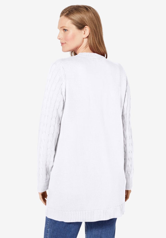 Cotton Cable Knit Cardigan Sweater image number 3