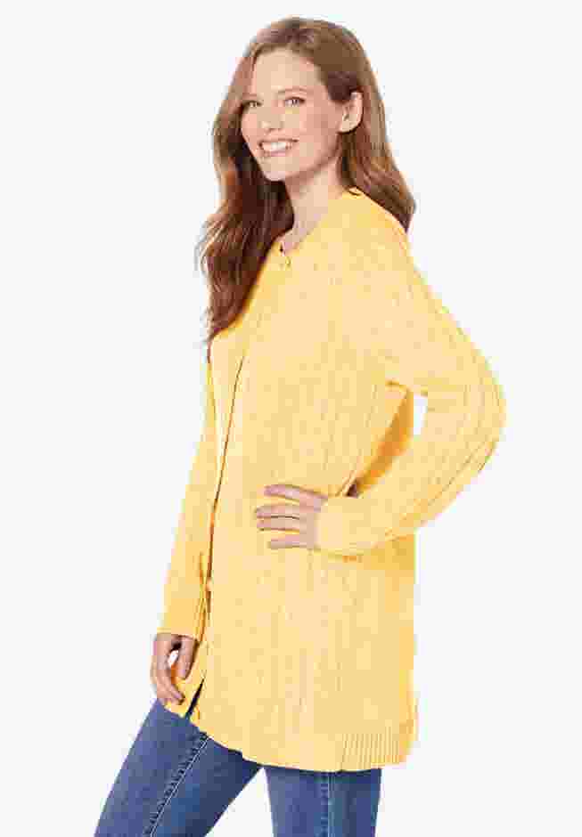 Cotton Cable Knit Cardigan Sweater image number 2