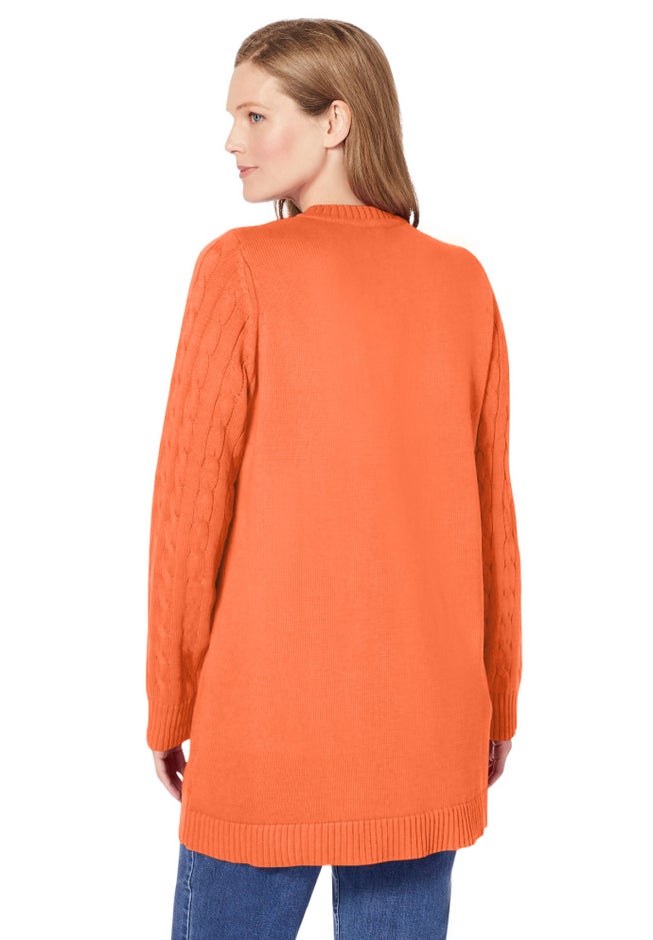 Cotton Cable Knit Cardigan Sweater image number 3