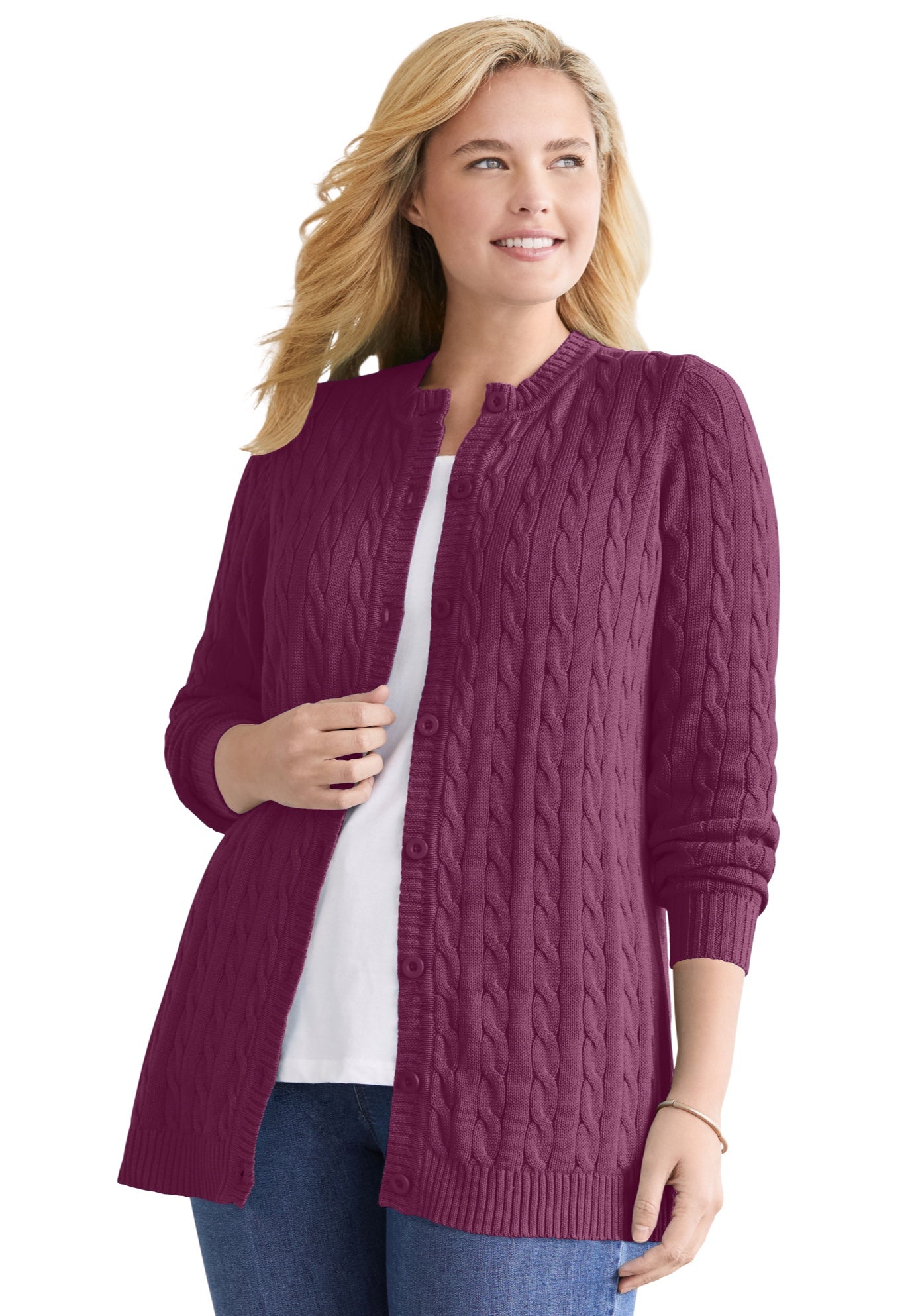 Cotton Cable Knit Cardigan Sweater image number 0