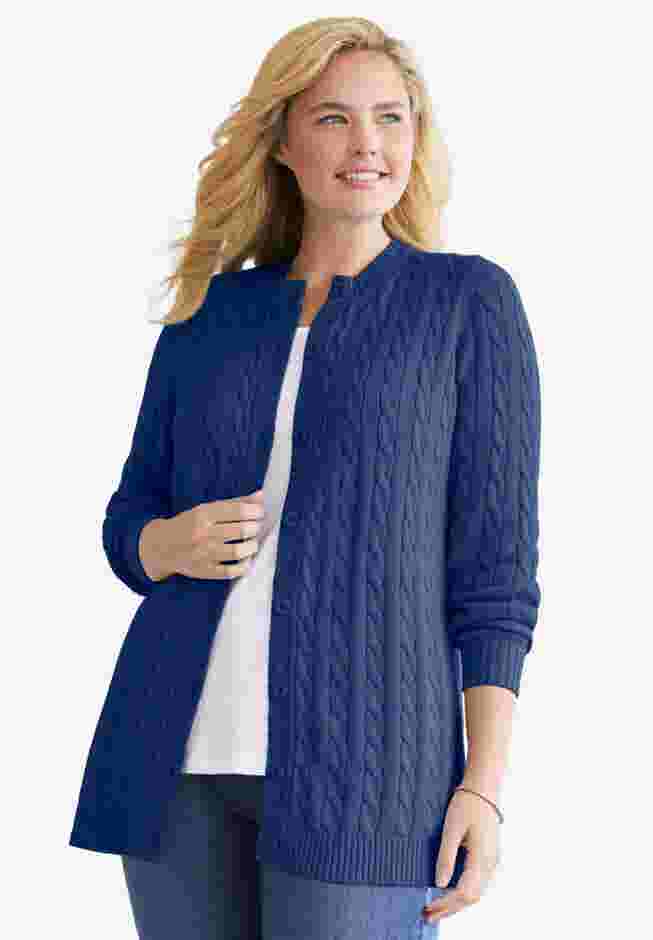 Cotton Cable Knit Cardigan Sweater image number 0