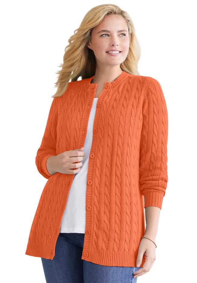 Cotton Cable Knit Cardigan Sweater image number 1