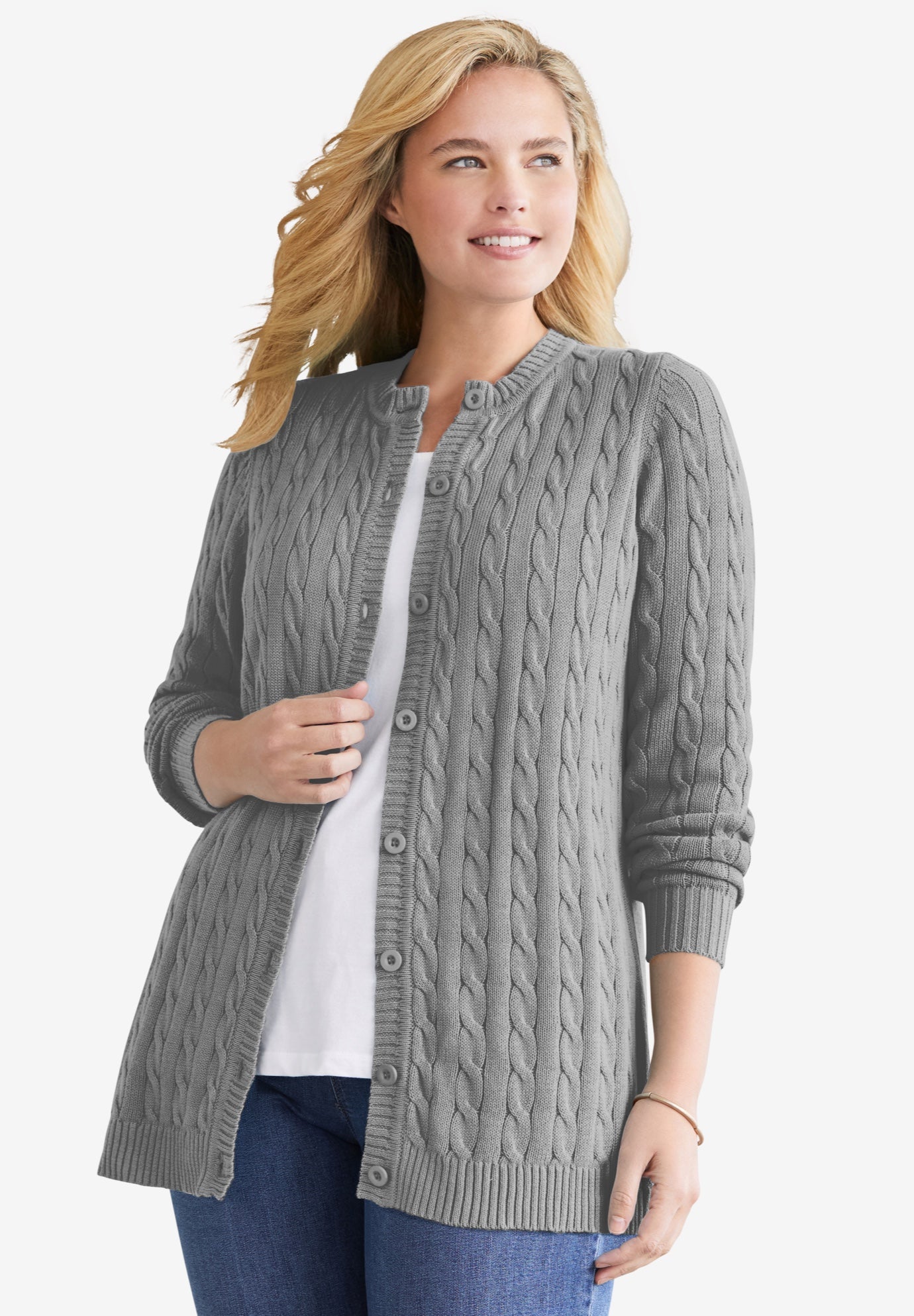Cotton Cable Knit Cardigan Sweater image number 0
