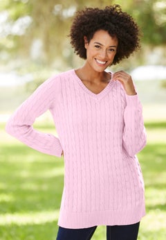Cable Knit V-Neck Pullover Sweater