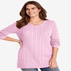 Cable Knit V-Neck Pullover Sweater image number 2