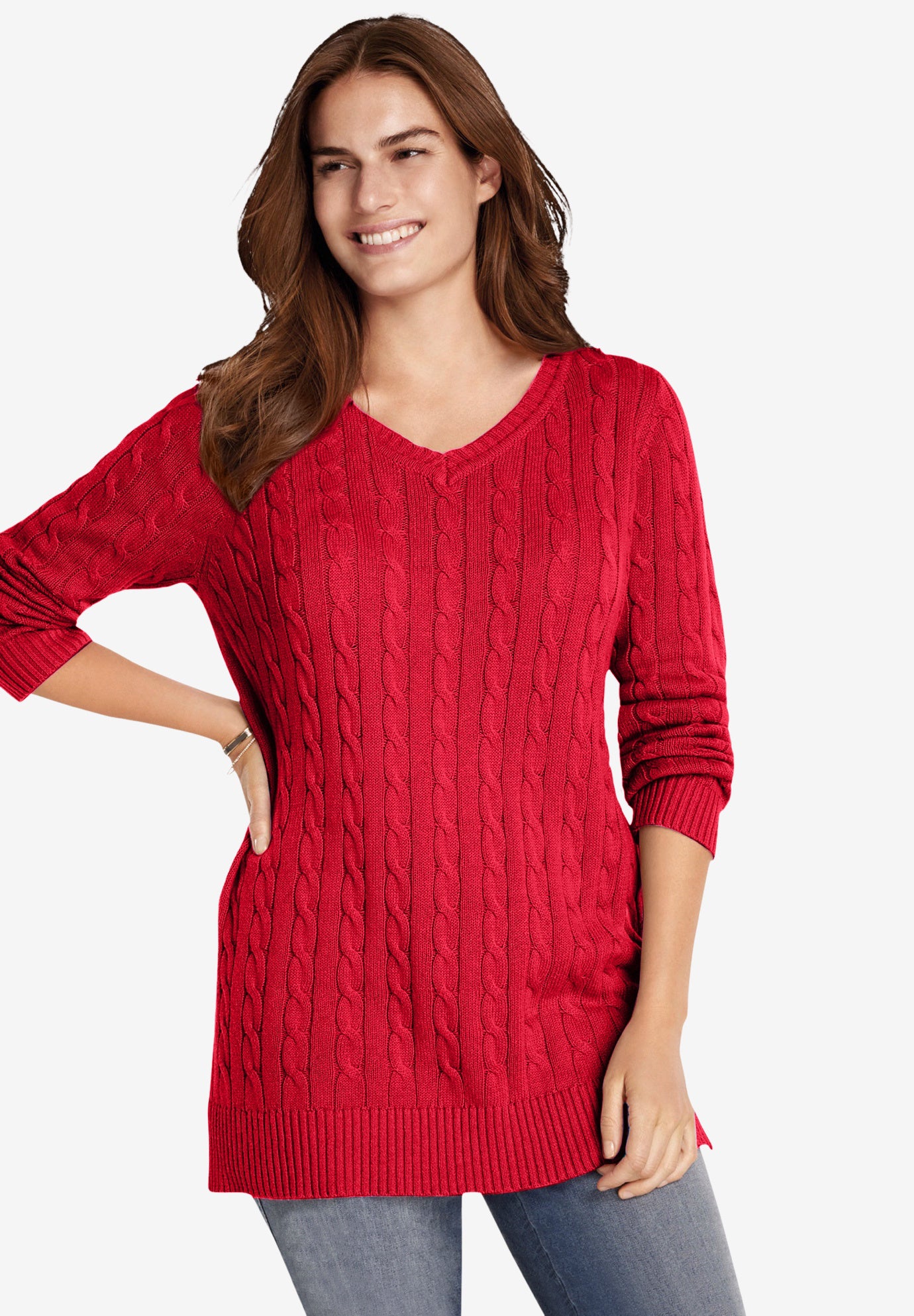 Cable Knit V-Neck Pullover Sweater image number 0