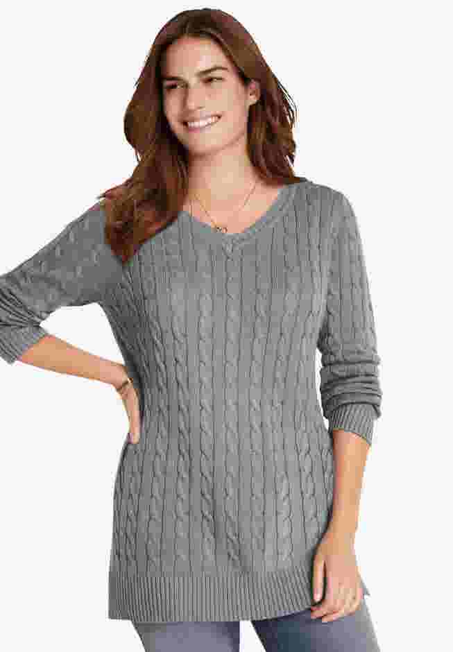 Cable Knit V-Neck Pullover Sweater image number 0