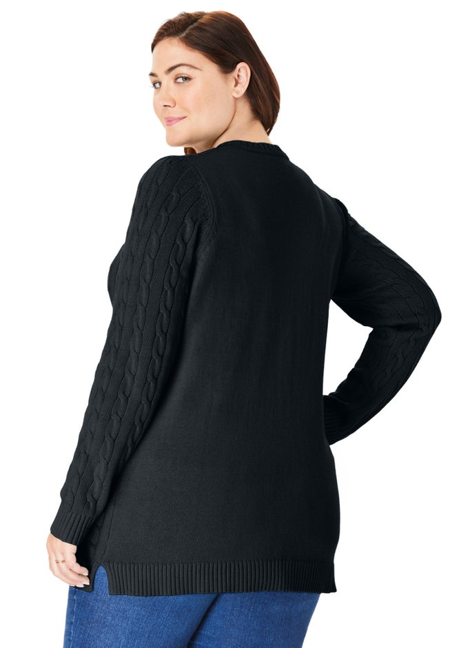 Cable Knit Pullover Crewneck Sweater image number 1