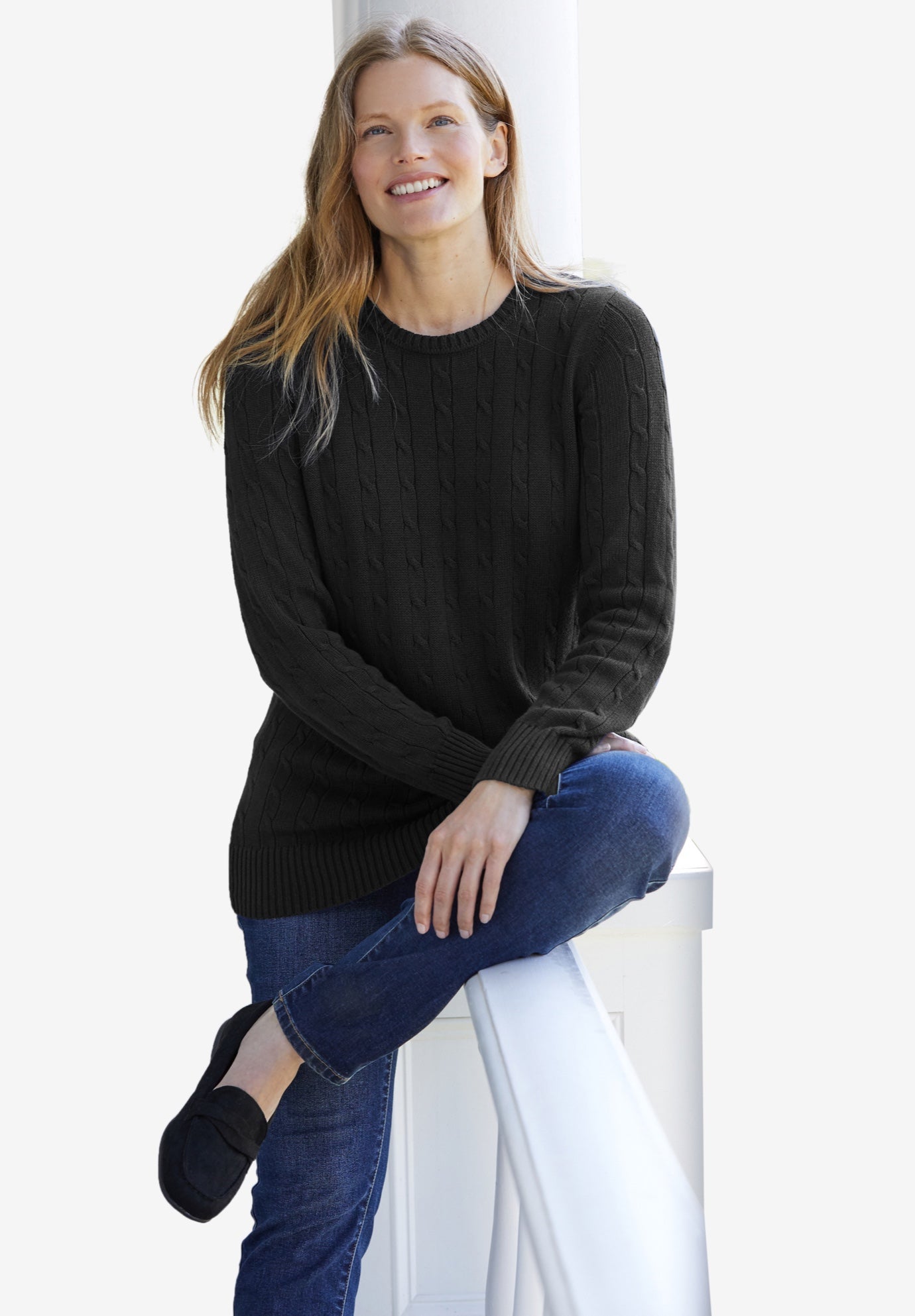 Cable Knit Pullover Crewneck Sweater image number 0
