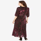 Plus-Size Velvet 3/4 Sleeve Burnout Overlay Dress with Sheer Sleeves image number null