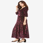 Plus-Size Velvet 3/4 Sleeve Burnout Overlay Dress with Sheer Sleeves image number null