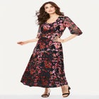 Plus-Size Velvet 3/4 Sleeve Burnout Overlay Dress with Sheer Sleeves image number null