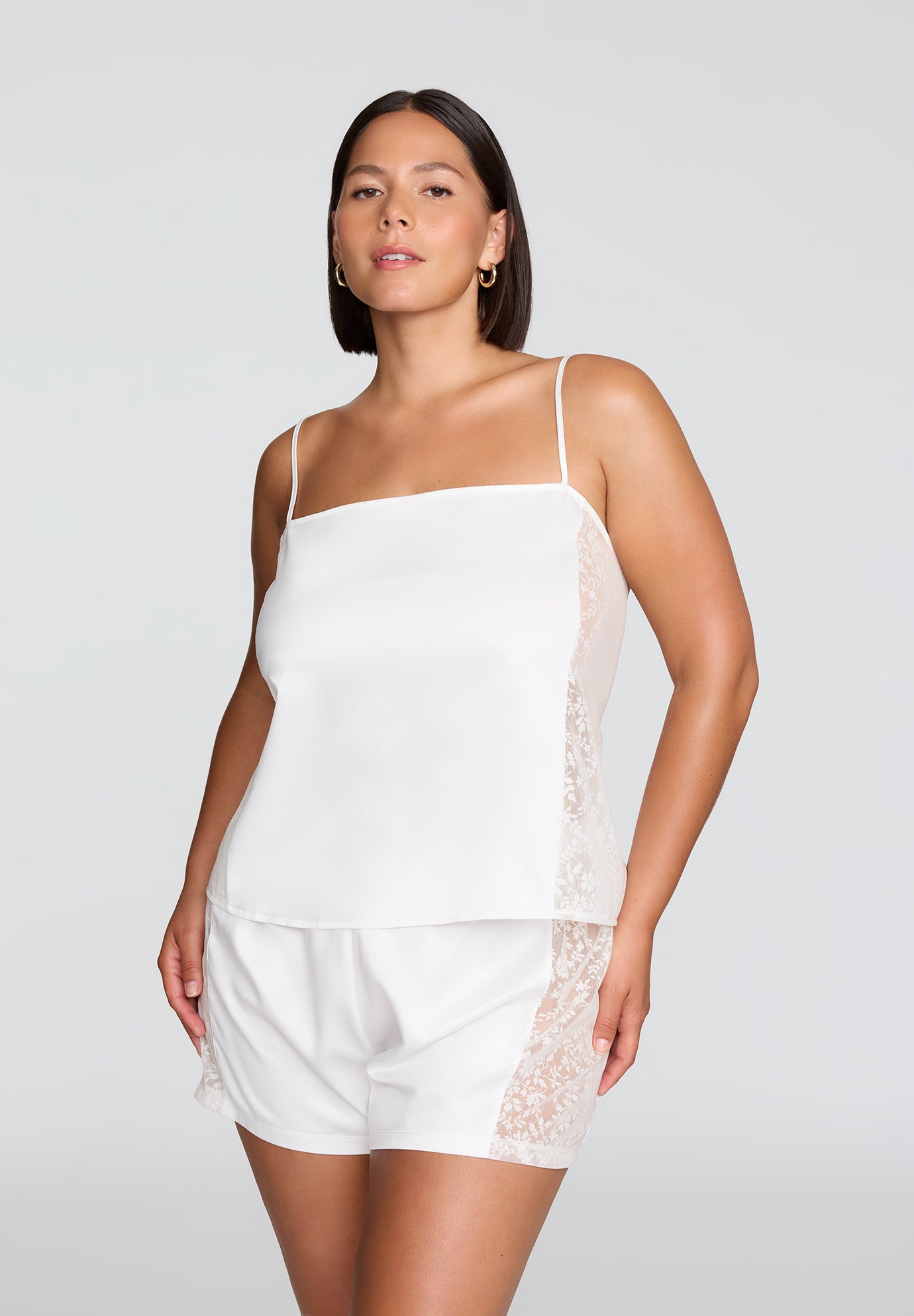 The Lace Panel Tank - Recycled Satin image number 0