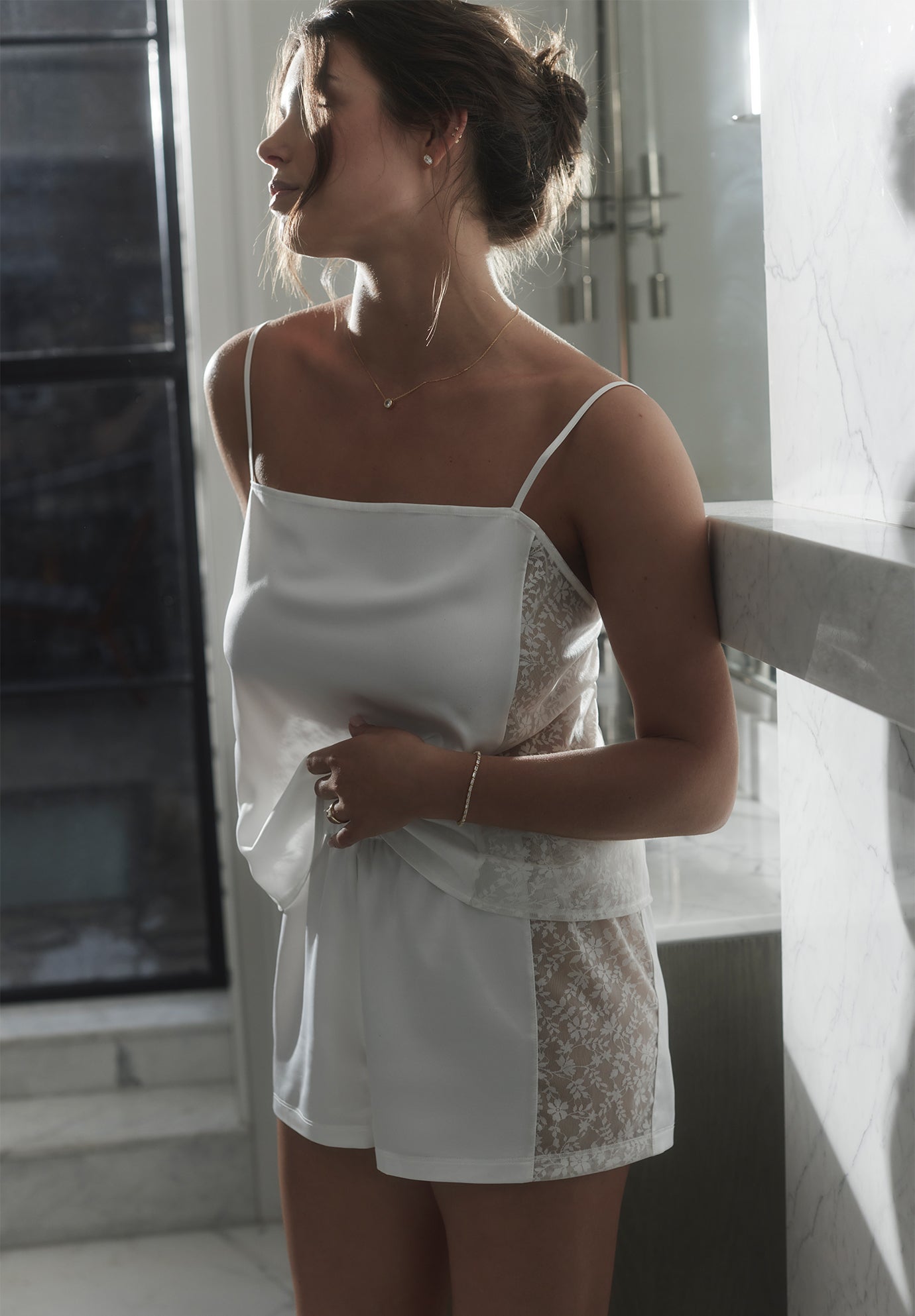 The Lace Panel Shorts - Recycled Satin image number 4