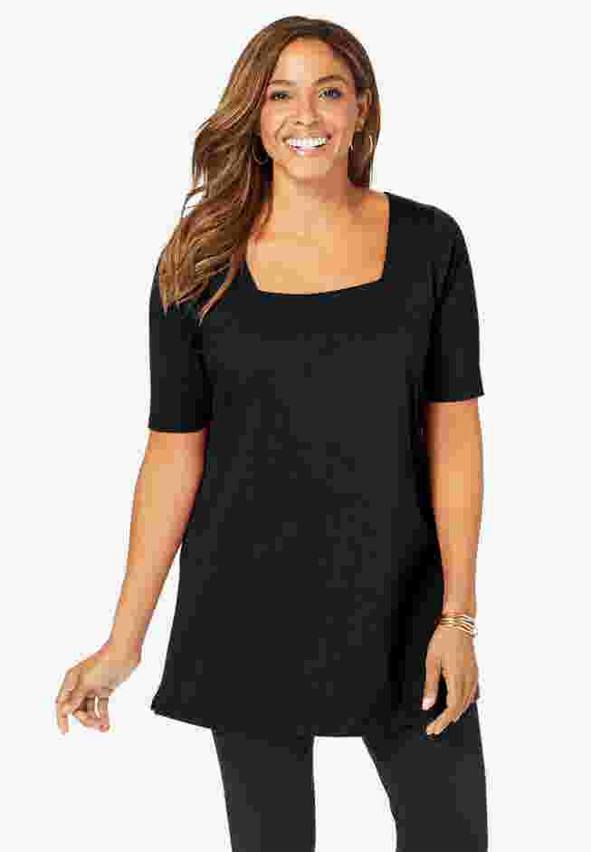 Stretch Cotton Square Neck Tunic image number 0