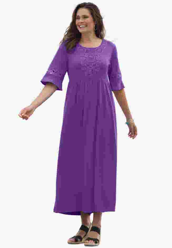 Crochet Trim Empire Knit Dress image number 0