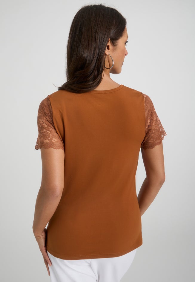 Stretch Lace Neckline Top image number 2