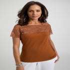 Stretch Lace Neckline Top image number null