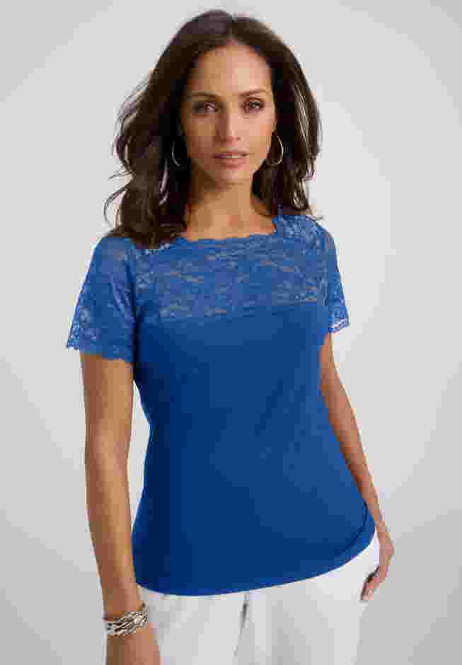 Stretch Lace Neckline Top image number 0