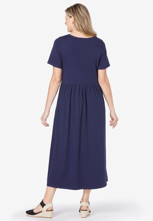 Woman Within Short-Sleeve Scoopneck Empire Waist Dress - 5X, Heather Grey Butterfly Heart Woman Within Short-Sleeve Scoopneck Empire Waist Dress - 5X, Heather Grey Butterfly Heart